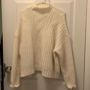 Cream colored cable knit mock neck aerie sweater
